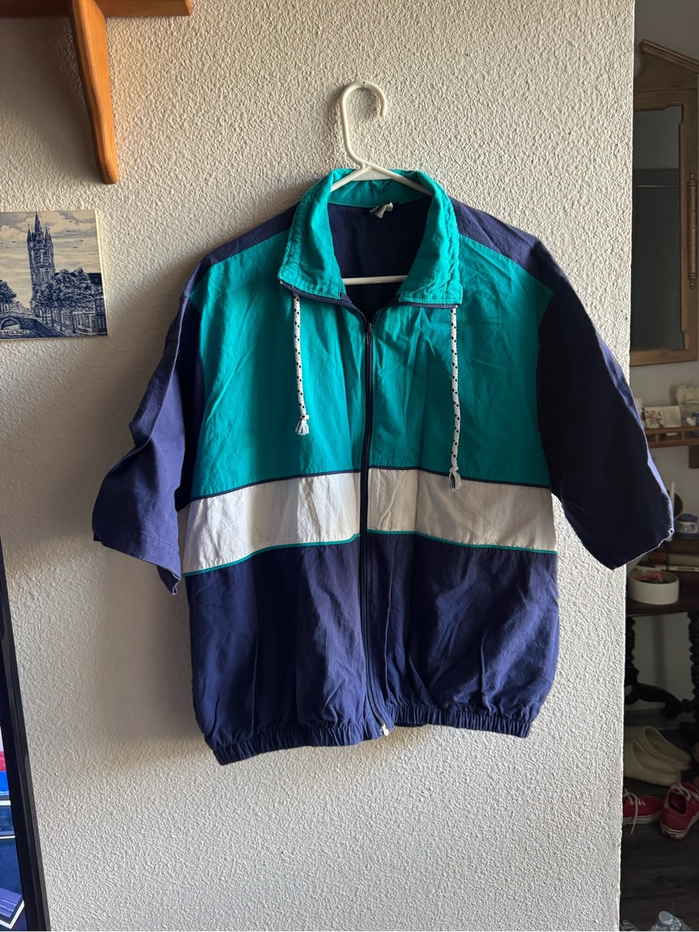 Vintage Men's Teal & Navy Colorblock Windbreaker
